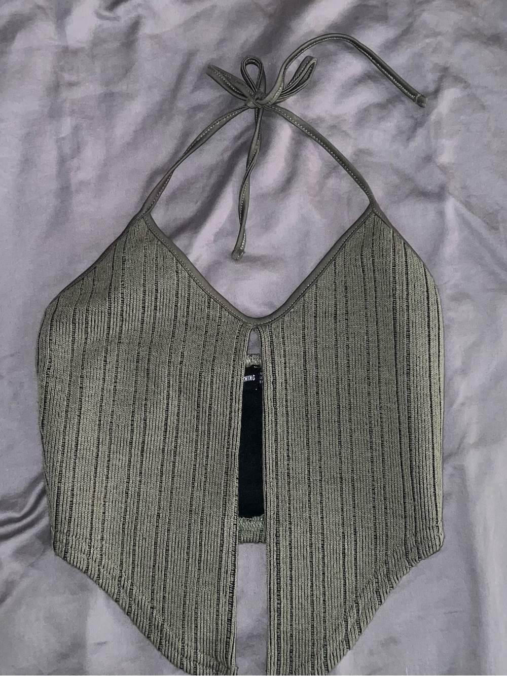 PrettyLittleThing Olive Green Ribbed Halter Cami